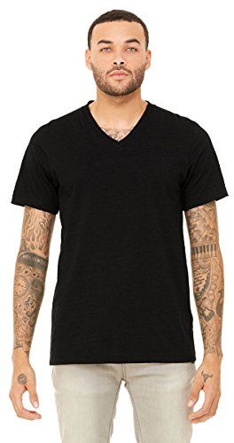 Unisex Jersey Short-Sleeve V-Neck T-Shirt - BLACK HEATHER - M