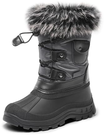 DREAM PAIRS Kids Bottes de Neige pour Enfant Chaude Bottes de Hiver Confortable et Imperméable,Size 37.5,Gris Noir,KSNOW