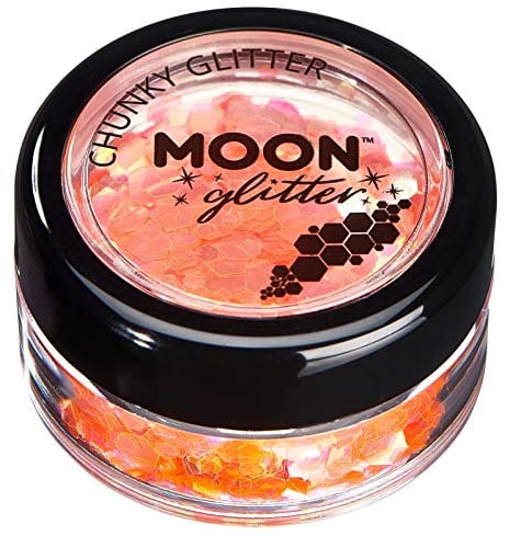 Iridescent Chunky Glitter by Moon Glitter - Orange - Cosmetic Festival Makeup Glitter for Face, Body, Nails, Hair, Lips - 3g