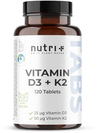 Nutri + D3 K2 vegan Tabletten - pflanzlich hochdosiert - Vitamin D Depot aus Flechten (1000 IE 25µg) - Cholecalciferol - 50 µg MK7 all trans k2vital