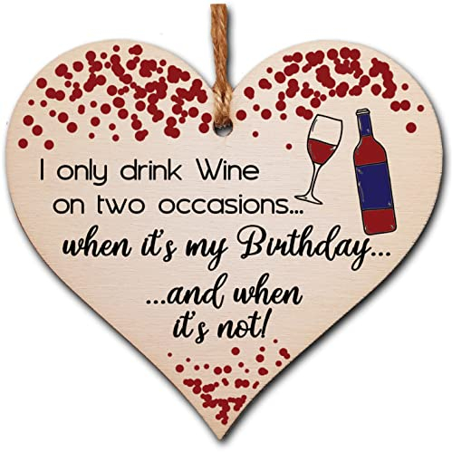 Handmade Wooden Hanging Heart Plaque Gift for Wine Lovers Novelty Funny Birthday Keepsake