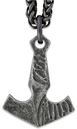 HAQUIL Viking Mjolnir Necklace, Antique Thor Hammer Amulet Pendant, Wheat Chain, Viking Jewelry Gift for Men and Women, Alloy Steel, No Gemstone