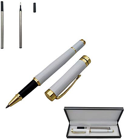 Accod Signature Pen Premium Metal Rollerball & Ballpoint Pen Creative Gift Pen with Two 0.5mm Black Replaceable Refills High-grade Pen Case Nice Gift for Family Friends and Colleagues (White)
