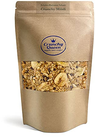 Crunchy Queen Schoko-​​Bananen Schatz Granola Knuspermüsli | handgemacht | Crunchy Topping für Smoothiebowl & Müsli | vegan | Müsli ohne Zucker | 100% natürlich | 340g