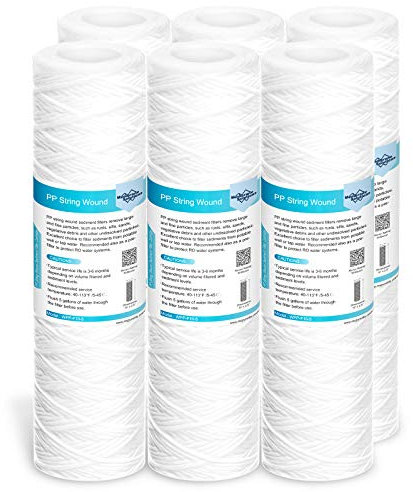 Membrane Solutions Cartuccia Filtrante 10 x 2,5 Filo Avvolto 50 Micron, per Acqua Potabile, Sistemi ad Osmosi Inversa, Adatta a Standard Alloggiamenti a Filtro da 10 - Confezione da 6 Pezzi