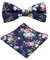 Ensemble nœud papillon pré-noué et carré de poche en coton de luxe pour homme, motif floral bleu, Length 4.5 inches, width 3 inches