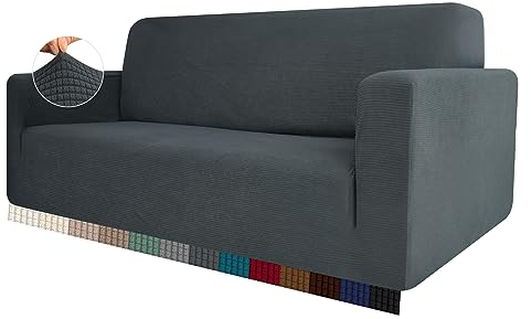 HEYOMART Stretch Sofabezug 1 Stück Sofahusse Spandex Jacquard Elastische Couchbezug mit Anti-Rutsch-Schaumstoffe (L-förmiges Ecksofa erfordert Zwei) - 3 Seater, Grau