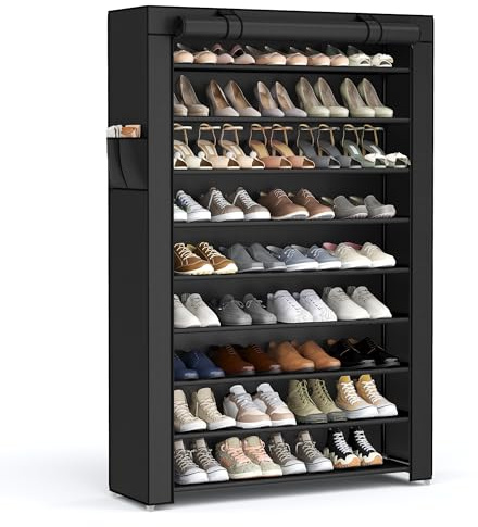 SONGMICS 10-Tier Shoe Rack, Shoe Storage Cabinet with Dustproof Cover, Free-Standing Shoe Storage Organizer for Closet, Entryway, Hold 40-50 Pairs of Shoes, for Sneakers, High Heels, Black URXJ36HV1