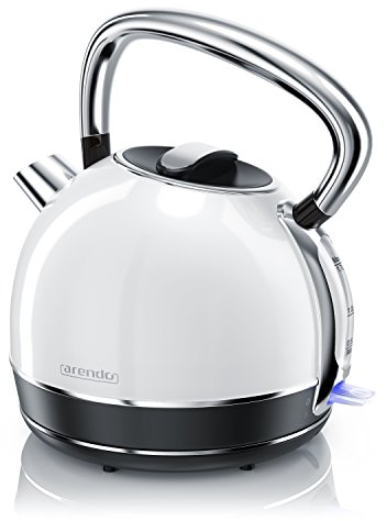 Arendo - Bouilloire électrique en Acier Inoxydable 1,7 Litre 2200 W Style Vintage rétro - Filtre anticalcaire Amovible Interchangeable - Interrupteur d'alimentation LED Bleue - Watter kettle - Blanche