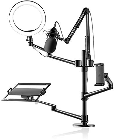 ELQ Luz del Anillo De Selfie con Soporte Ajustable para Portátil, Anillo De Luz LED con Soporte para Teléfono y Soporte para Micrófono para Vlogs, Live Stream, Youtube