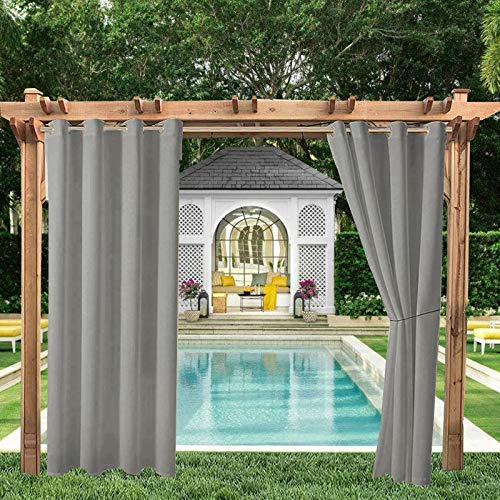 ele ELEOPTION Outdoor Vorhang Wetterfest, Outdoor Vorhänge mit Ösen Blickdicht Vorhang Sichtschutz und Sonnenschutz, Outdoor Gardinen für Terrasse Balkon Garten Hof (2 Stücke/ 132 X 213cm, Hellgrau)