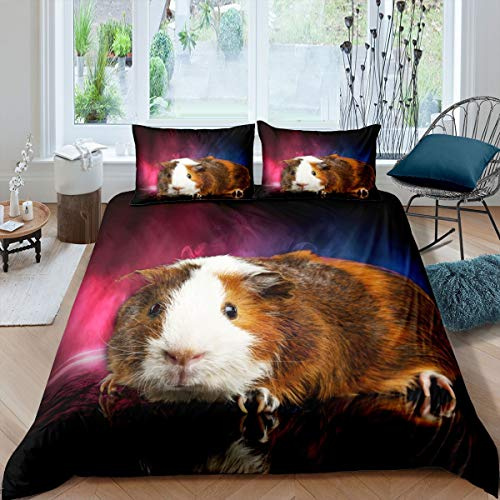 Tbrand Meerschweinchen Bettbezug Set 135x200cm Set Süßes Meerschweinchen Bedrucktes Bettwäsche Set Für Kinder 3D Tiermuster Betten Set Leicht Mit 1 Kissenbezug