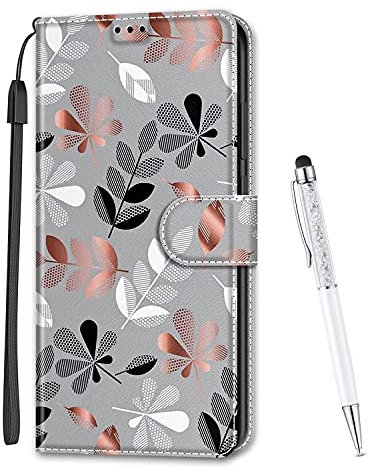 MadBee Kompatibel mit Xiaomi Redmi 6A Hülle, Leder Handyhülle Tasche Schutzhülle Brieftasche Klapphülle Ständer und Kartensteckplätze Hülle für Xiaomi Redmi 6A (Blätter)