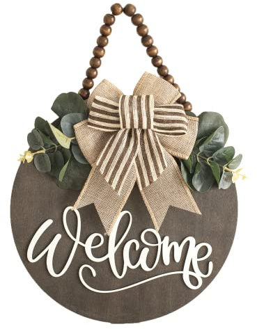 Welcome Sign for Front Door 12 in Wreath Decorations for All Seasons Brown