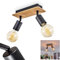 Deckenleuchte Maidford, Deckenlampe aus Metall/Holz in Schwarz/Natur, 2-flammig, mit verstellbaren Strahlern, 2 x E27-Fassung, Spot im Retro/Vintage Design, ohne Leuchtmittel