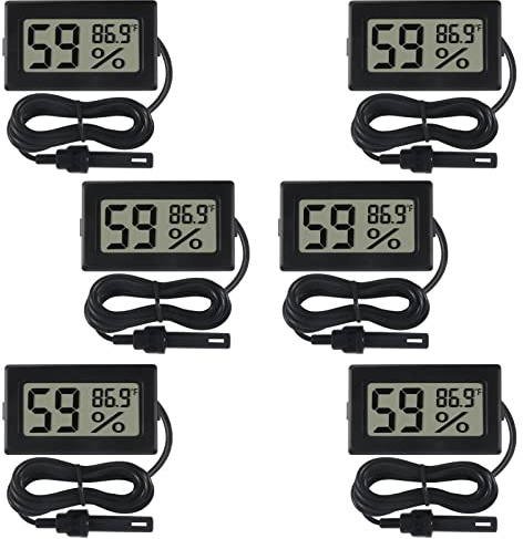 DWEII Paquete de 6 mini termómetro digital higrómetro con sonda de temperatura interior medidor de humedad medidor LCD Fahrenheit pantalla higrómetro termómetro medidor