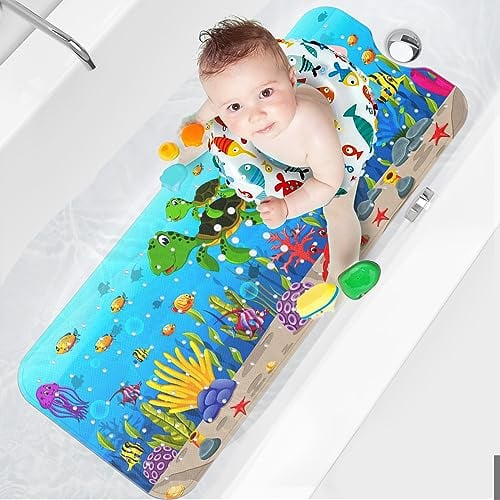 XIYUNTE Badewannenmatte rutschfest Kinder - 100% BPA frei, Extra Komfortabel Antirutschmatte Badewanne Antibakteriell, 100x40cm Baby Duschmatte mit Saugnäpfen & Maschinenwaschbar, Schildkröte