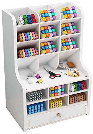 Schreibtisch-Organizer aus Holz mit Schublade, verbessertes Design, großes Fassungsvermögen, Montage erforderlich, Stiftehalter, Regal für Büro, Zuhause und Schulbedarf (JB16-2 Weiß)