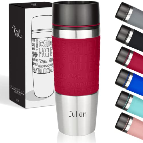 Milu Mug Isotherme avec gravure 380ml idée cadeau cadeau personnalisé cadeau d'anniversaire noël pour hommes femmes maman papa petite amie (380ml, Rouge)