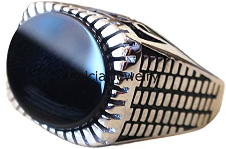 Siegelring aus echtem 925er Sterlingsilber mit natürlichem schwarzem Onyx, oval, flacher Edelstein, Statement-Ring, Versprechensgeschenk für Freund, Verlobungsring, Hochzeitsgeschenkring