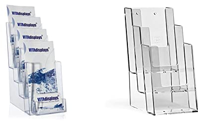 Prospektständer, LA-141 Flyerständer, Flyerhalter DIN Lang (DL) A6 mit 4 Etagen und extra Visitenkartenhalter & TAYMAR 1/3 A4 (trifold) Tisch-Prospektständer, Flyerständer, Prospekthalter, 3 Fächer