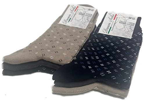 DREAM SOCKS 6 paia calze corte da uomo a metà polpaccio in cotone filo di scozia elasticizzate,calzini molto leggeri made in italy rimagliate a mano (39-42, 6 X Set. EASY LIFE)
