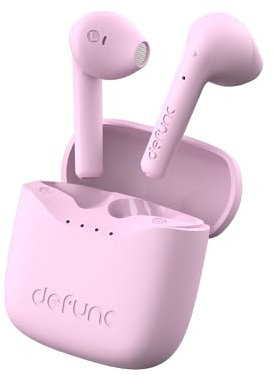 Defunc True Lite Rosa - Drahtloser Bluetooth 5.3 Hi-Fi Stereo Sound Kopfhörer, Touch Control, Integrierte Mikrofone, 20 Stunden Wiedergabezeit, USB-C Charge, für iOS und Android Telefon