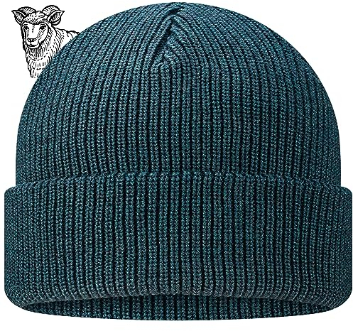TODO Merino Mütze Herren Beanie Damen, Warm, Weich, Bequem. Wollmütze für kalte Tage, Alltag, Outdoor, Fisherman (Merino 50%, Petrolio)