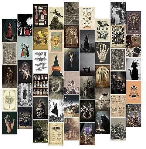 Witchy Room Decor, Aesthetic Witch Decor, Gothic Home Decor Aesthetic, 50pcs Vintage Poster for Witch Room Decor, Gothic Wall Decor Aesthetic Wall Collage Kit, Gothic Room Decor