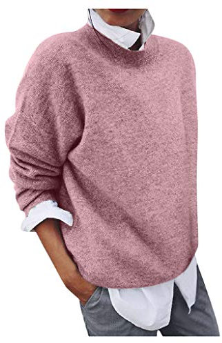 2 en 1 Pull Femme Hiver- Sweat Oversize Femme Manche Longue-Sweatshirts Femme Col Rond Couleur Unie Chandails Décontractée Loose Sweater Pullover Blouse Vintage Grande Taille Tricot Mode Chaud Pulls