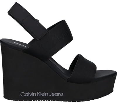 Calvin Klein Jeans Women WEDGE SANDAL WEBBING IN MTL, Black/Stormfront, 40 EU