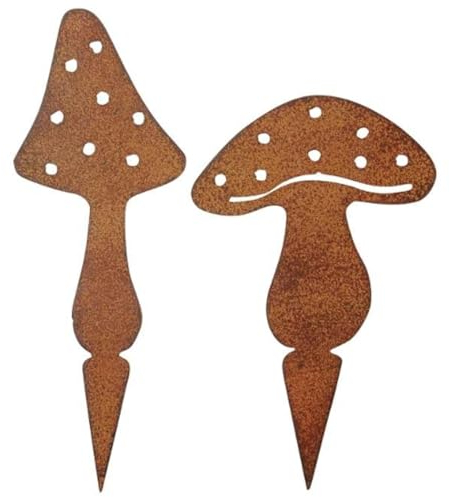 MACOSA PO492410-015-712_x2 Dekostecker Pilze 2er Set Rost 25 cm Metall Fliegenpilz rostig Herbst-Dekoration Blumenstecker Herbst-Deko Winter-Deko Rostdeko Winter Dekoration
