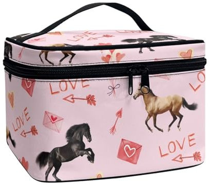 COEQINE Trousse de maquillage personnalisée pour femme, trousse de maquillage pour voyage, organisateur de produits de toilette pour femme, Adorable cheval rose