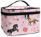 COEQINE Trousse de maquillage personnalisée pour femme, trousse de maquillage pour voyage, organisateur de produits de toilette pour femme, Adorable cheval rose