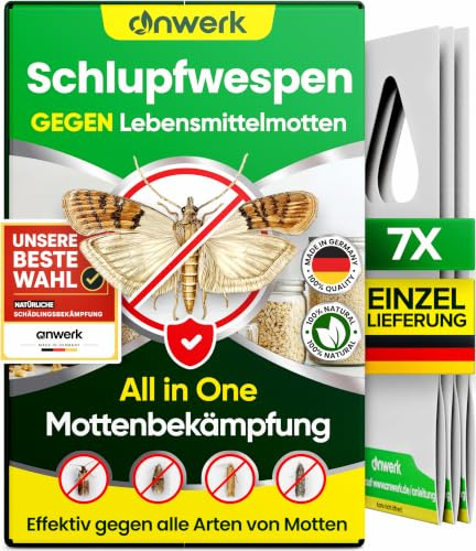 anwerk® Schlupfwespen gegen Lebensmittelmotten - 7 Karten à 1 Lieferung - Effektiv Lebensmittel Motten bekämpfen - Alternative zur Mottenfalle, Mottenspray, Pheromonfalle (7X Karten à 1 Lieferung)