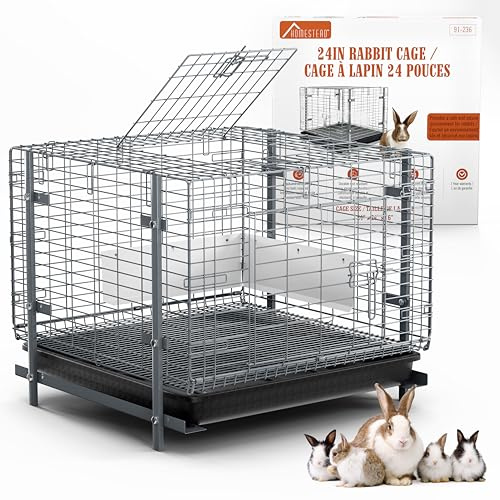 HOMESTEAD Hasenkäfige mit Ablage, 61 cm, leicht zu reinigender Kaninchenkäfig, mit verbessertem Set, Beine, Rahmen und Urinschutz im Lieferumfang enthalten, ideales und sicheres Zuhause für Kaninchen,