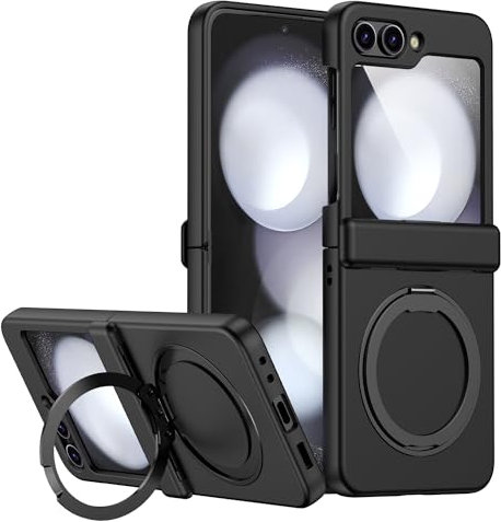 TECHGEAR Galaxy Z Flip 5 Stand Case [Fusion Armour Ring] Premium Hybrid Tough Rugged Magnetic 360 Rotating Holder Kickstand [Hinge Cover Case] [Wireless Charging] For Samsung Galaxy Z Flip5, Black