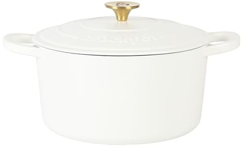 Crock Pot Artisan Cocotte ronde de 6 litres – Lin blanc mat avec bouton doré