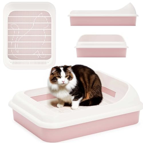 Katzentoilette Schalentoilette Katzenklo Reinigungssieb Rosa | Abnehmbarer Hochrand