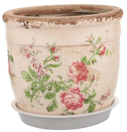 Amosfun Macetero CeráMica Retro con DiseñO De Rosas Ideal para Plantas Y Suculentas Maceta Vintage para DecoracióN De Interiores TamañO PequeñO, 12.5 X 12.5 X 11.5 Cm