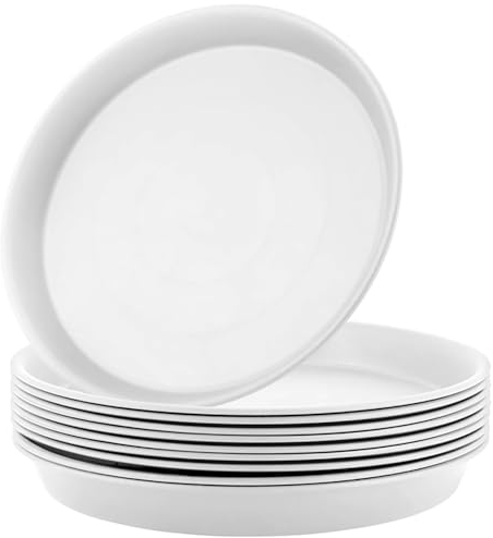 Wensmy 10Pcs Plant Saucer 25CM Round Plastic Plant Trays Plant Saucer Drip Trays Flower Pot Drip Trays Garden Plants Saucers for Indoor Outdoor (White-25CM)