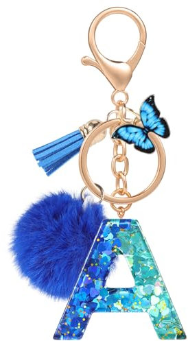MWOOT Nom Lettre initiale A Porte-clés, Bleu Porte-clés pour Femme, Charmes en Résine Pour Clé Porte Clef Voiture Décor Sac à main