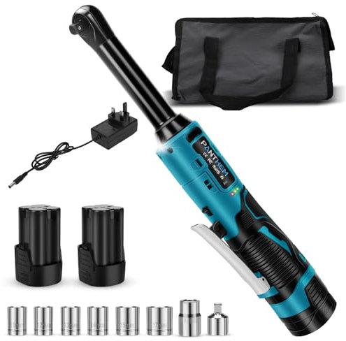 Llave de Carraca Eléctrica Inalámbrica, 3/8 18 V Atornillador de Impacto, Llave de trinquete inalámbrica con Carga Rápida con 2 Batterie da 2,0 Ah, adattatore da 1/4, Custodia, Caricabatterie