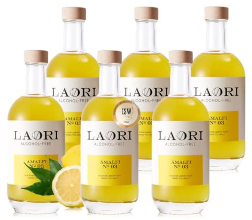 Laori Amalfi No 03 | Limoncello sans alcool | Parfait pour le Limoncello Spritz et les cocktails sans alcool | Sans arômes artificiels | Colorants végétaux | Apéritif citron sans alcool 6x500 ml