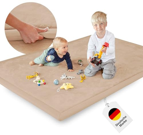 BabybeFun Krabbelmatte Baby - kuschelig weich - 3cm Dicker Teppich Kinderzimmer 150x150x3cm - rutschfest - Spielmatte Baby - Schaumstoffmatte - Spielteppich Kinder - Krabbeldecke - Kinderteppich warm