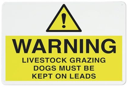 Warning Livestock Grazing Dogs Must Be Kept On Leads Sign 12 X 8 Inches Reflective Aluminum Metal Warning Signage With Symbol For Indoor Outdoor Use