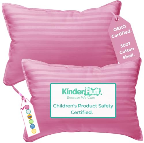 kinder Fluff 2X Kleinkind-Kissen (25x38cm) - Mit 300T-Baumwollhülle Und Alternativer Daunenfüllung. Hypoallergen, Maschinenwaschbar Und Tierversuchsfrei | Kinder-Kissen Und Reisekissen (Rosa)