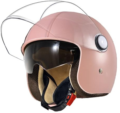 Aperto Caschi da Moto Portatile Jet Casco Scodella ECE Omologato retrò Motociclo Aperto Faccia Casco Donna Uomo Scooter Casco per Moto, Adult Cruiser Chopper Mezzo Casco, Regolabile 58-62CM