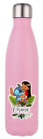 Personalised Blue Koala With Lilo Design For Girls, Back To School Girl Gift, 500 ML Double Walled Insulated Stainless Steel Bottle. (Matt Pink)