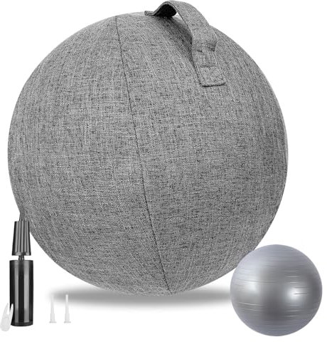 Astis Stoff-Sitzball 65cm Schutzhülle für Gymnastikball Gymnastikball - Fitness-Ball Sitzball Büro mit Pumpe und Deckel Ergonomische Sitzmöbel für Büro und Heimbüro -Waschbarer Stoffbezug
